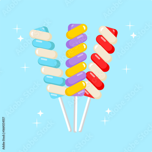 Twirl Lollipops Trio A Colorful Treat for Halloween Party Vector Illustration