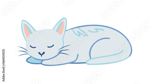 Cute sleeping white cat with blue accents isolated on transparent background