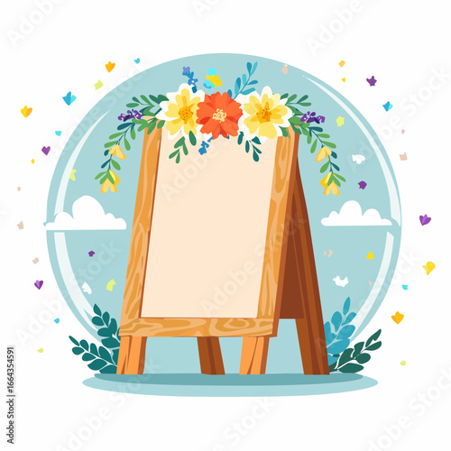 Colorful Floral Wooden Easel Display