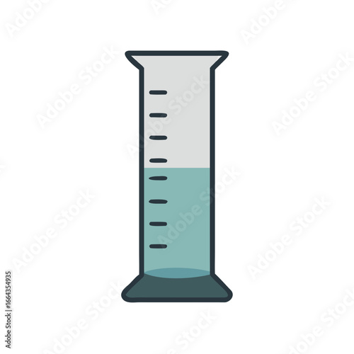 Simple illustration of a graduated cylinder with blue liquid isolated on transparent background