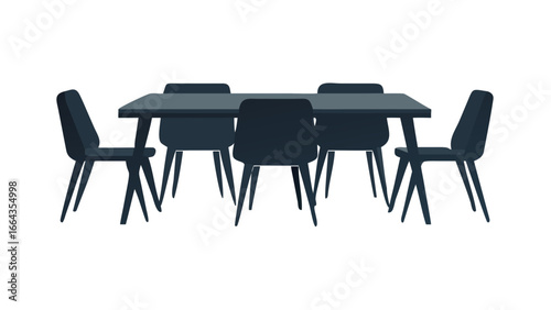 Modern dining table with six chairs isolated on transparent background