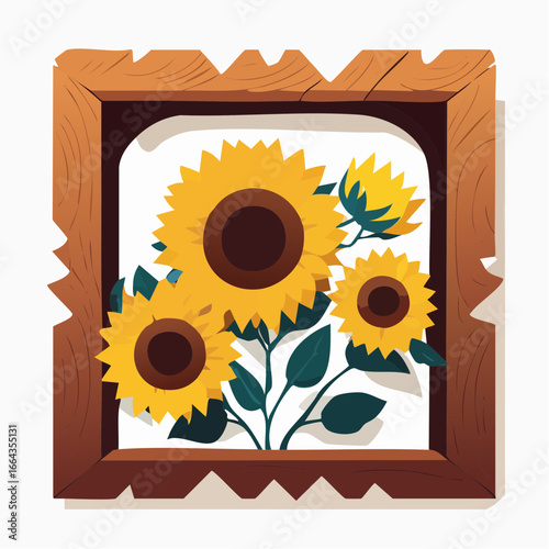Wooden Framed Sunflower Bouquet Illustration