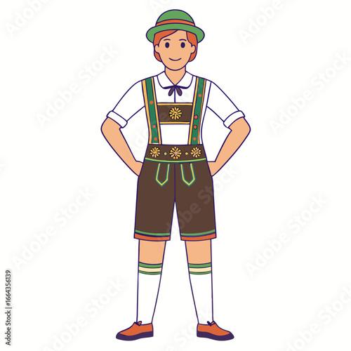 Man in traditional german lederhosen costume for oktoberfest celebration