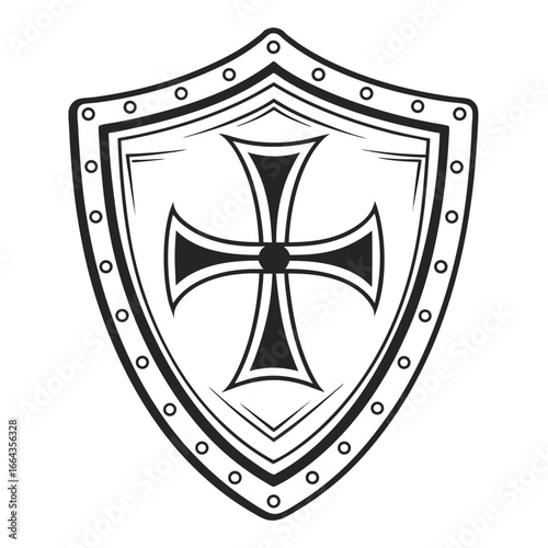 Medieval shield emblem with cross design on white background