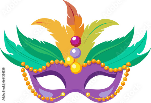 Elegant mardi gras mask with feathers and beads for celebrations