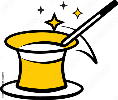 Magician s top hat with wand on white background