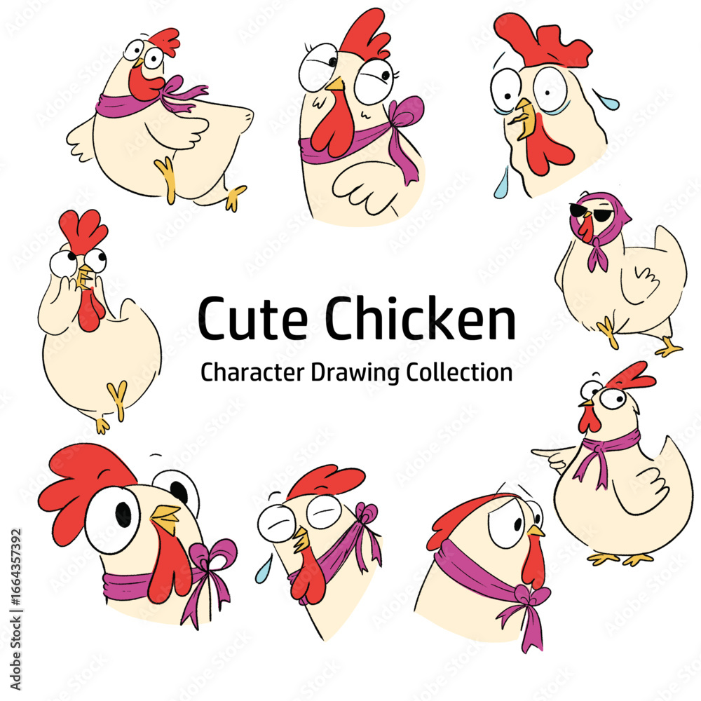 Fototapeta premium Cute Chicken Character Drawing Collection