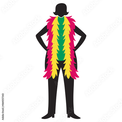 Elegant person adorned with a luxurious feather boa on a clean white background