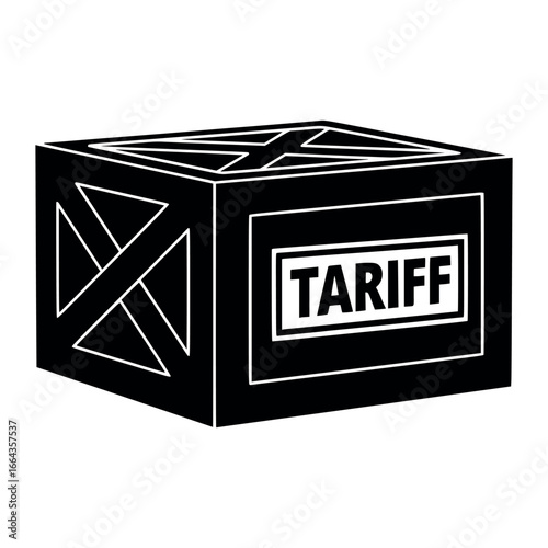 Vector illustration of a black and white tariff box, representing trade barriers, import taxes, and international commerce