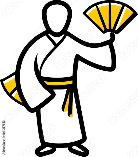 Elegant person in a traditional kimono holding a decorative folding fan