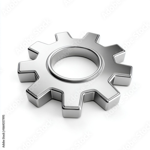 Silver Metallic Gear on White Background