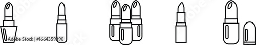 Lipstick Icon Set, Collection and Group Black Cosmetic Makeup Tube, Beauty Product Symbol, Fashion Accessory Vector in Line Style for Glamour, Elegance, Salon and Stylish Design