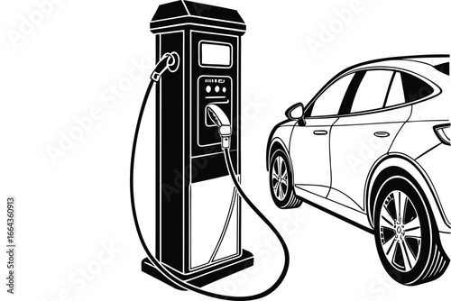 A classic retro gasoline pump with a vintage energy sign at an old service station