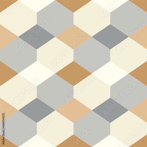 Seamless Pattern, Abstract geometric pattern with gray, beige, and tan 3D diamond shapes Stock royalty free