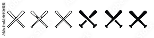 Set of Crossed Baseball Bat Icon Vector Illustration for Sports Equipment and Athletic Design