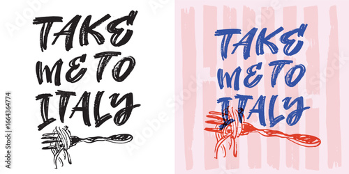 Italian  style postcard - cute hand drawn doodle lettering. T-shirt design, mug print.