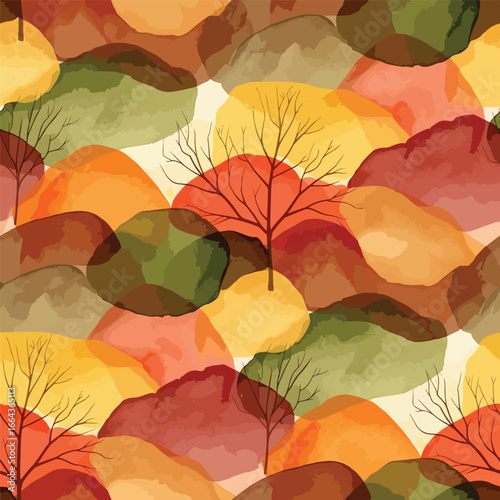 Seamless Pattern, Seamless pattern of abstract autumn foliage with trees in watercolor style Stock royalty free image.