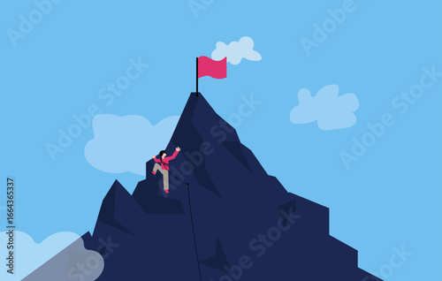 Man trying to reach top of mountain illustration