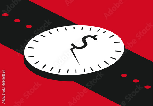 Money symbol in wrist watch display, time money illustration