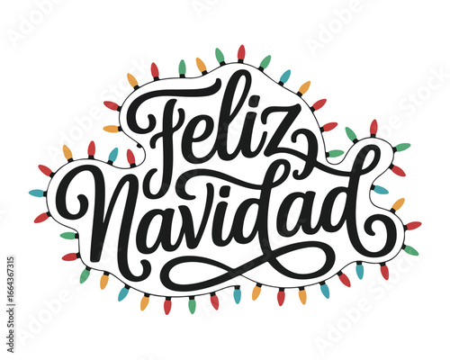 Feliz navidad script with christmas lights festive holiday design