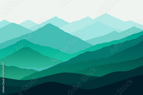 Abstract layered mountain range in shades of teal and turquoise