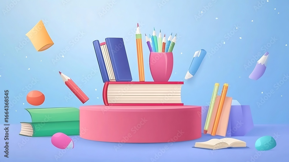 Fototapeta premium Colorful school supplies on a pedestal (3)