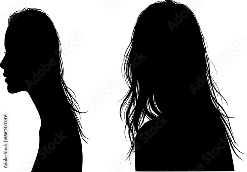 Vector set of closeup silhouette portrait of beautiful woman
