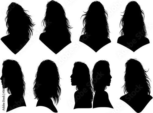 Vector set of closeup silhouette portrait of beautiful woman
