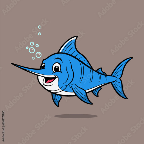 Cute Happy Swordfish Vector Character Smiling Marlin Fish Mascot Illustration