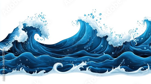 Stylized Pixel Art Ocean Wave with Blue Tones and a Retro 8 Bit Aesthetic