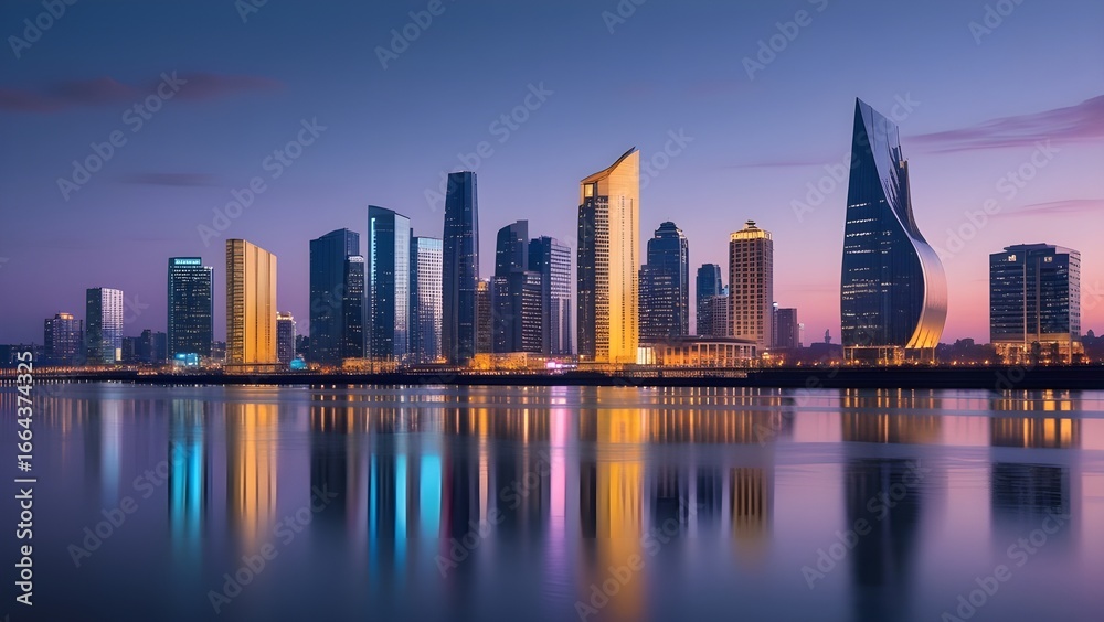 Obraz premium City Skyline at Twilight – Wide Format