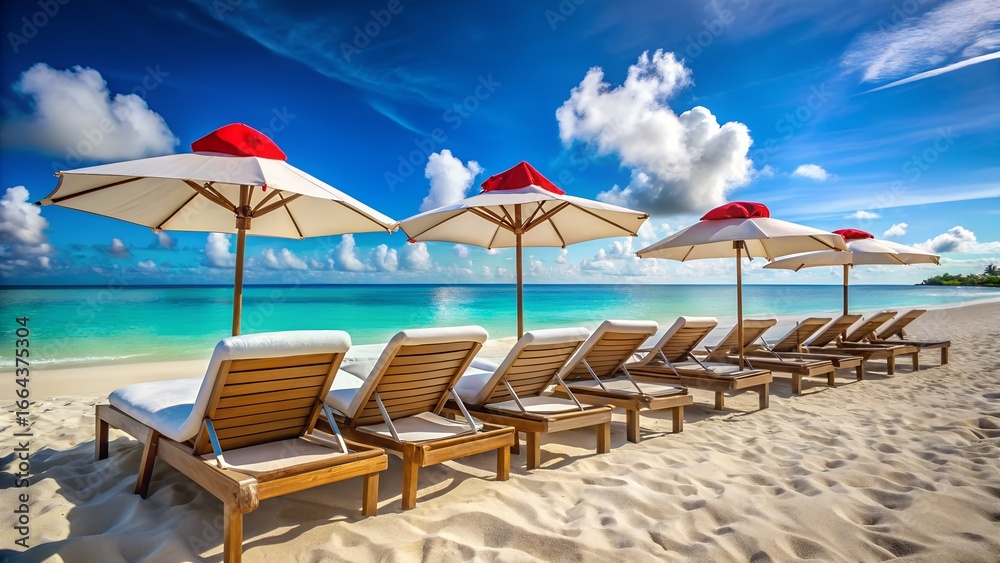 Obraz premium Luxury Beach Chairs and Umbrellas Christmas Vacation