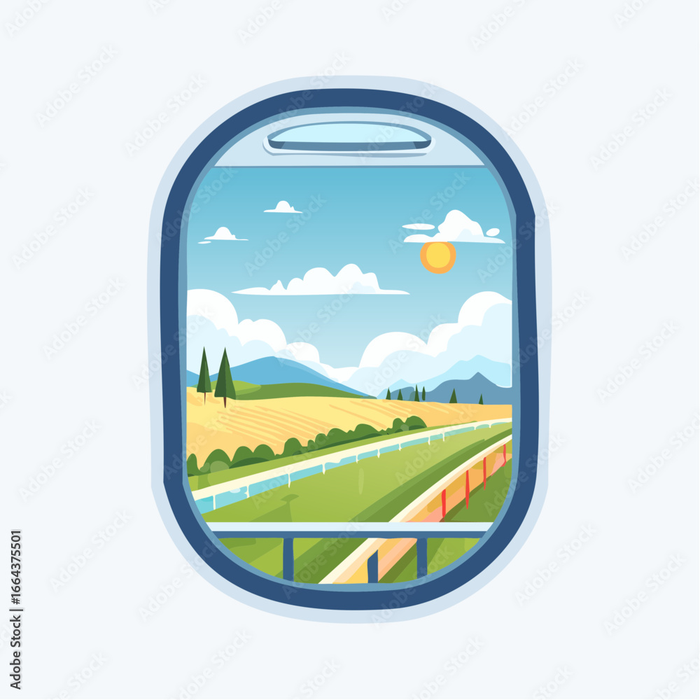 Fototapeta premium Pixel Art Airplane Window View Of Countryside Racing Track