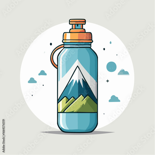 Pixel Art Water Bottle With Mountain Design