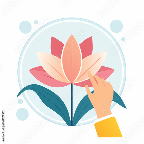 Hand Touching A Beautiful Pink Flower