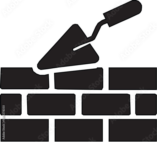 Building brick wall icon set. Trowel silhouette vector art illustration simple symbol website design. Branding trowel icon in trendy flat style isolated on white background.