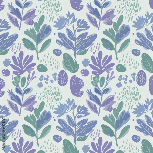 Seamless Pattern, Seamless botanical pattern with leaves and dots in pastel colors artistic design Stock royalty free