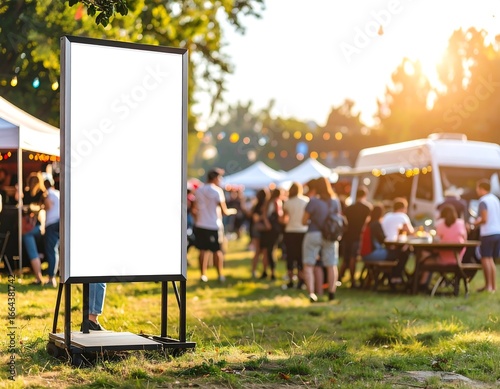 Fototapeta Naklejka Na Ścianę i Meble -  Blank Sign at Outdoor Food Festival