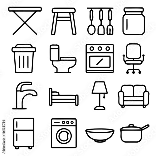 Home essentials: A vector of illustrations outlining necessary home items, perfect for design and conceptual use.