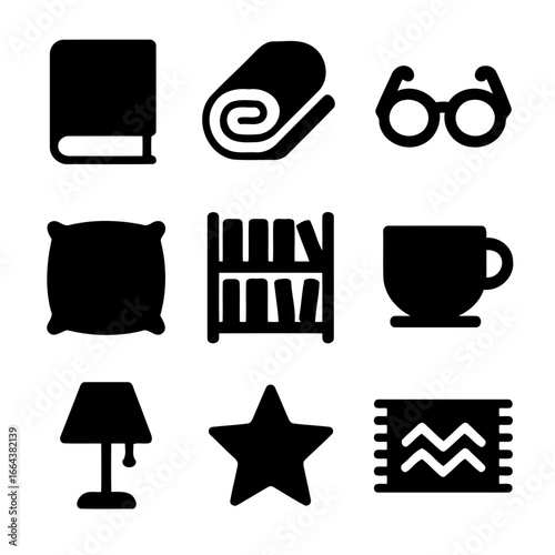 Iconic Elements of Comfort and Relaxation: A charming visual representation of leisure and tranquility. It portrays various comforting objects arranged to inspire a sense of ease.