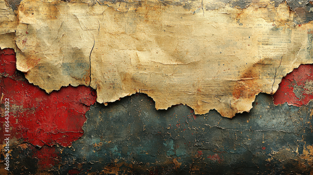 Obraz premium A grunge-tinged backdrop crafted from aged newsprint, revealing a faded, vintage texture that evokes the charm of yesterdays. This aged newsprint pattern, perfect for generating AI images, offers 
