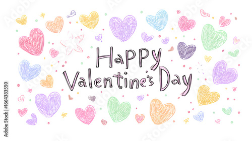 Whimsical pastel hearts and stars celebrate a joyful Valentine's Day message.