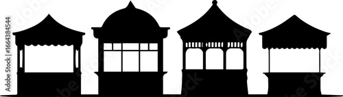 Silhouette of Ornamental Pavilions A Black and White Architectural Array