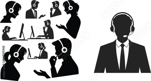 Customer support operator vector, call center service team, business communication, hotline assistance, telemarketing staff, technical helpdesk, corporate client care illustration