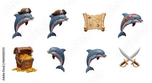 Cartoon dolphins and pirate elements