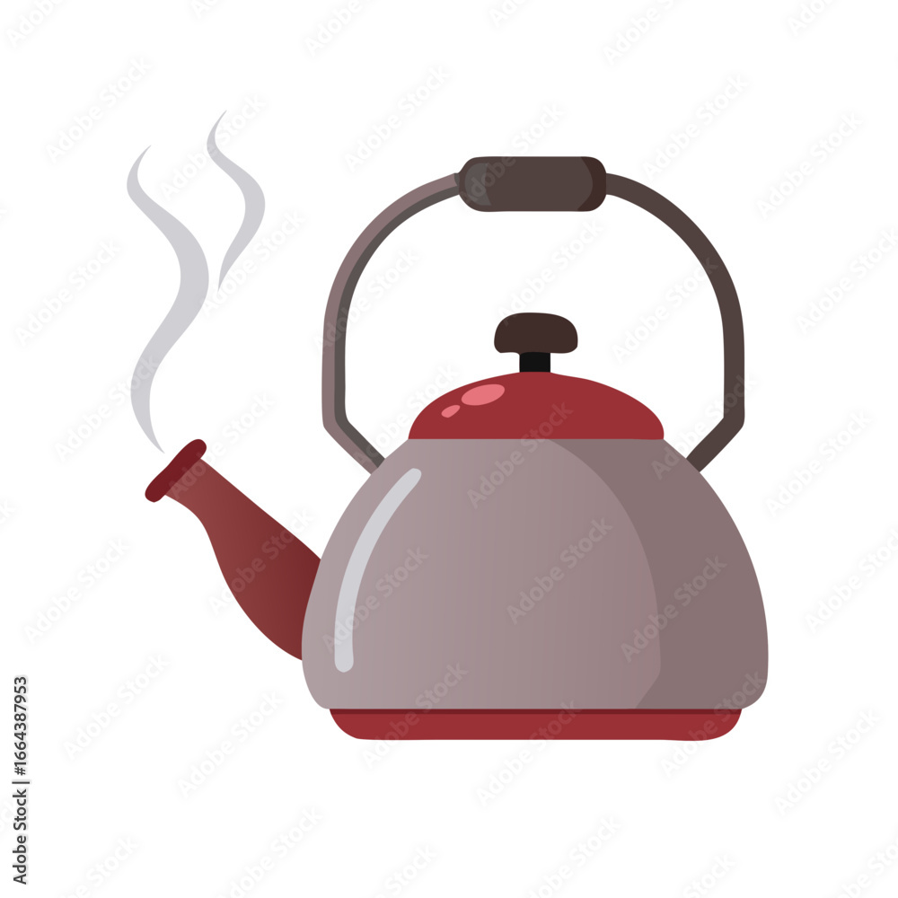 Obraz premium Whistling Stovetop Kettle with Steam Vector - Hot Tea and Kitchen Appliance