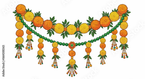 Festive marigold and bead garland illustration for cultural occasions