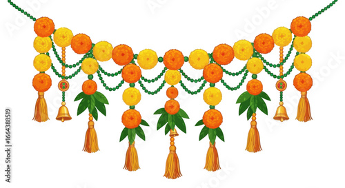 Festive floral garland with tassels and bells adornment for celebrations