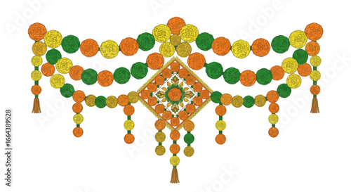 Ornamental spherical floral arrangement with central diamond floral motif