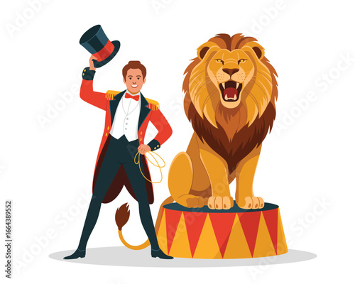 Circus Lion Tamer and Majestic Lion A Vibrant Illustration